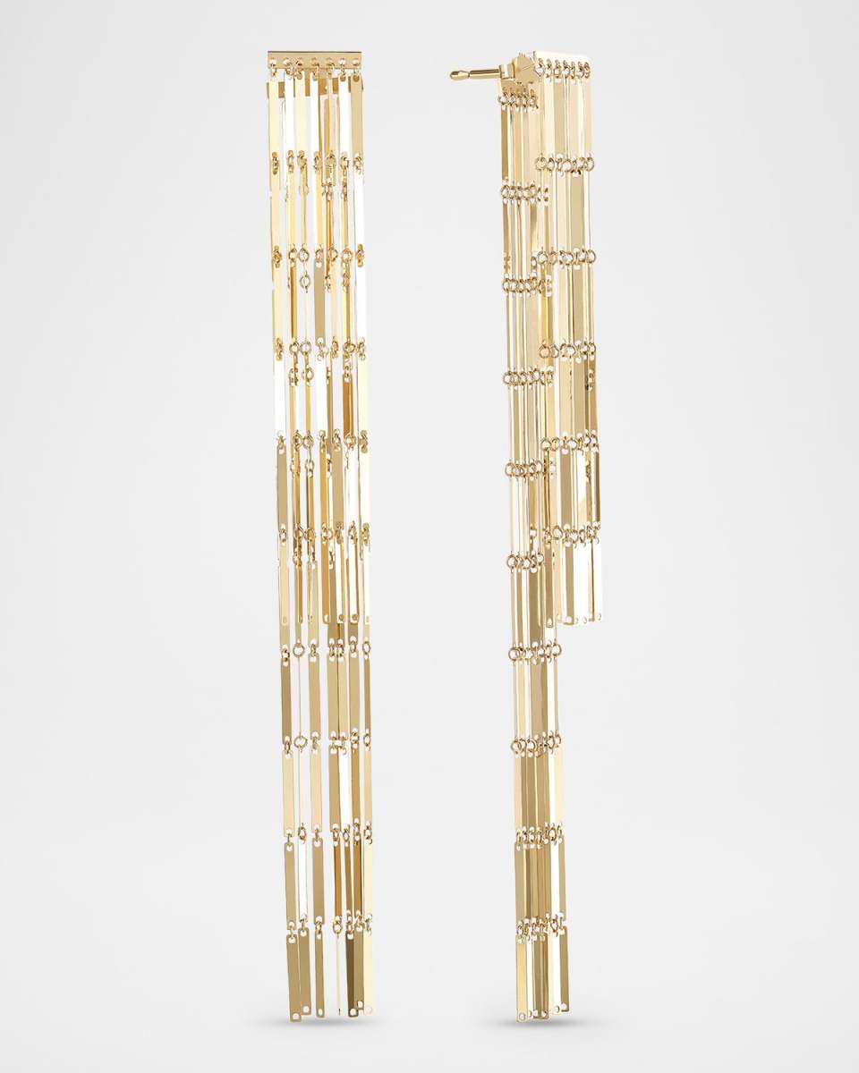 Laser-Cut Rectangle Chainmail Front Back Earrings in 14K Gold
